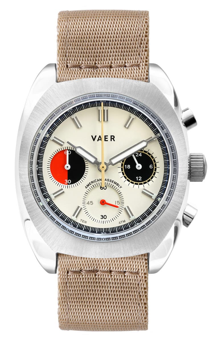 VAER R1 Racing Nylon Strap Watch, 38mm, Main, color, White