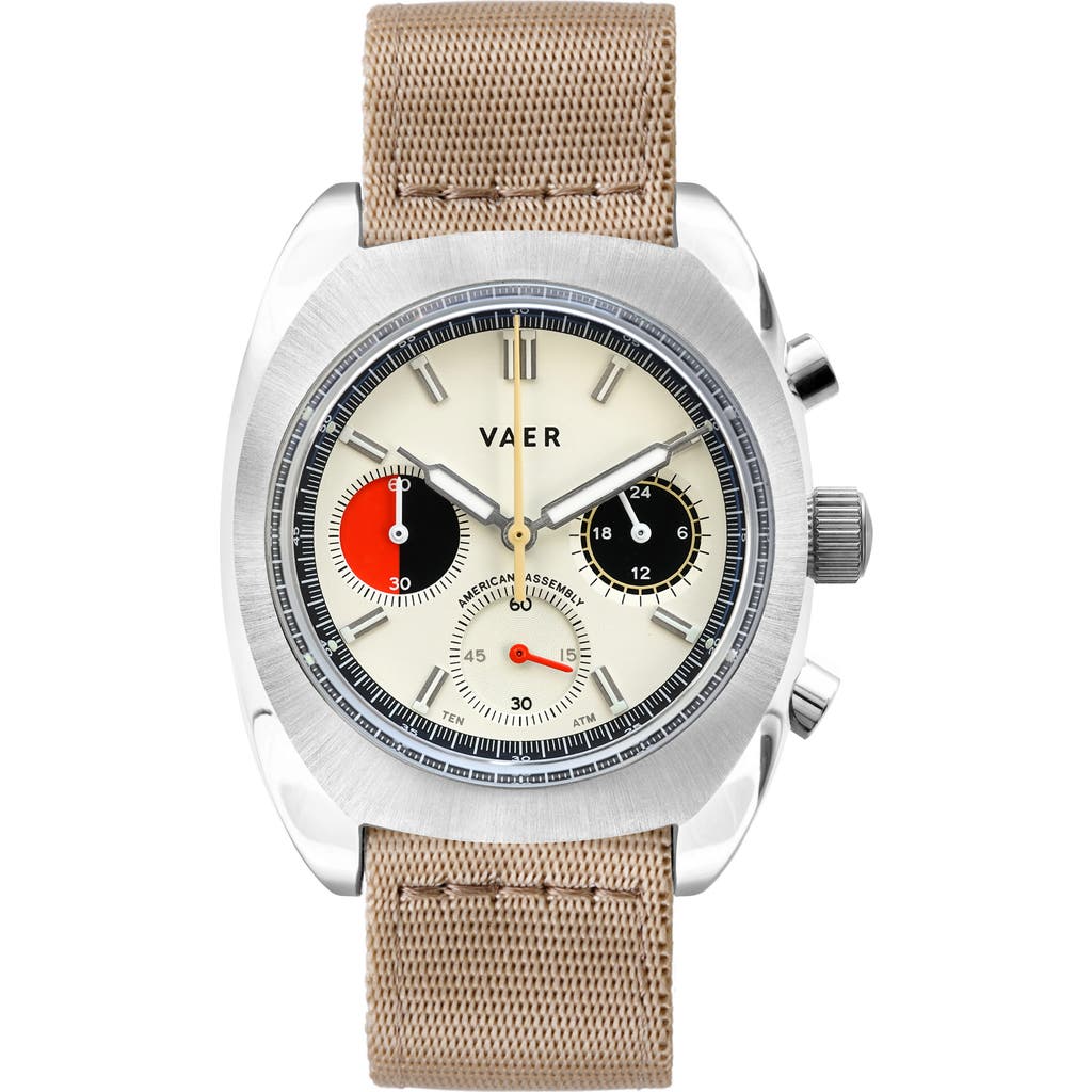 Vaer R1 Racing Nylon Strap Watch, 38mm In White