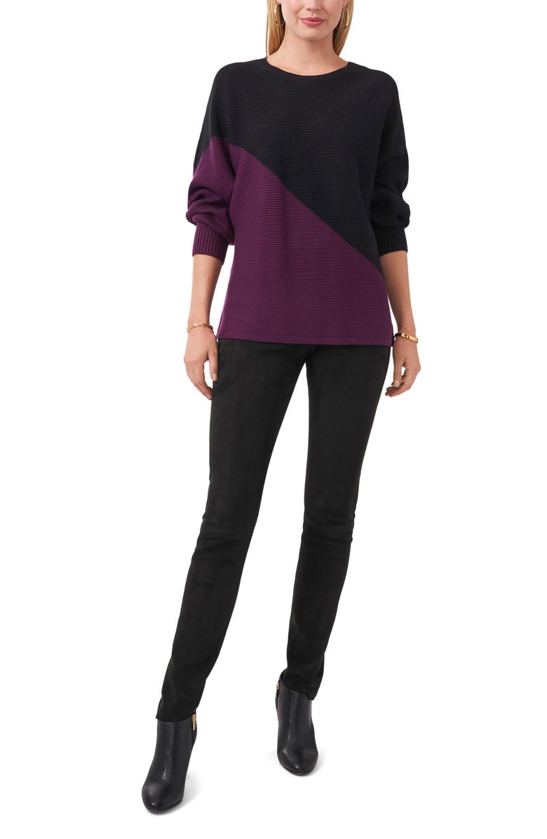 Vince Camuto Asymmetric Colorblock Cotton Blend Sweater, Alternate, color,