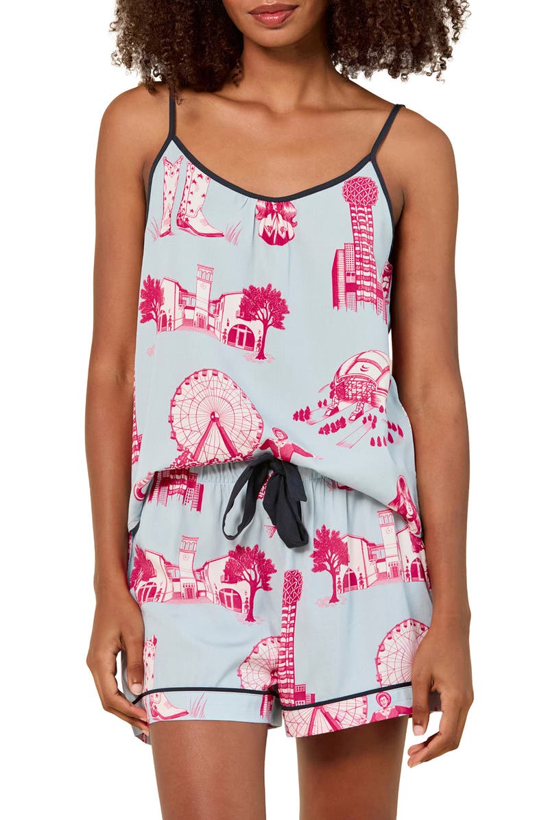 Katie Kime Dallas Toile Cami Short Pajamas, Main, color, Blue