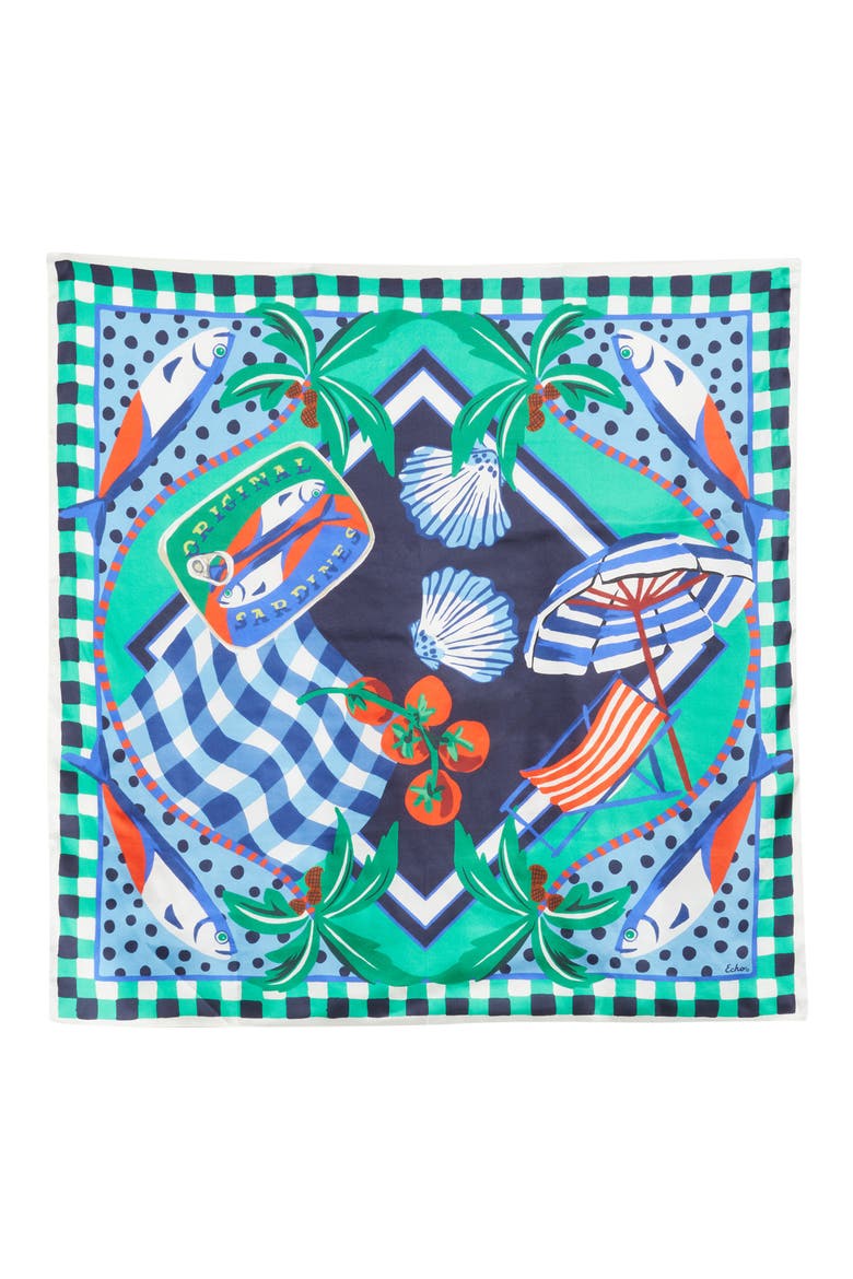 Beach Picnic Silk Square Scarf, Alternate, color, ULTRAMARINE