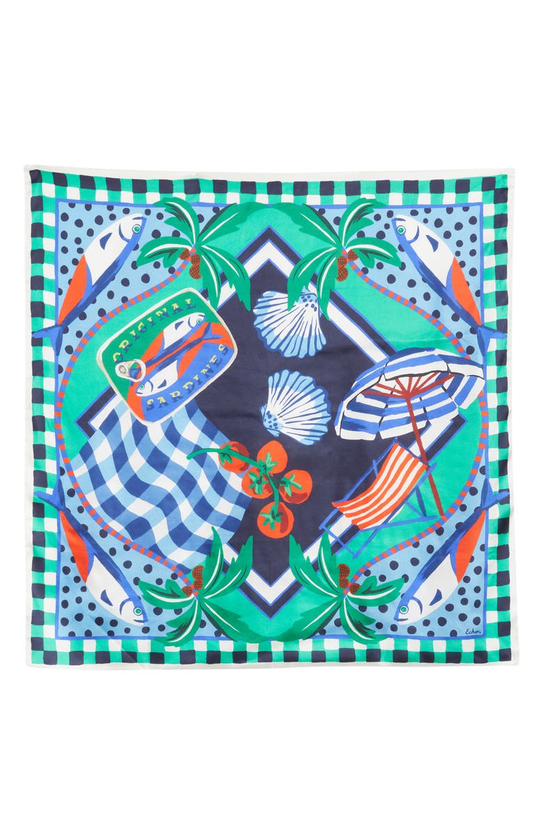 Echo Beach Picnic Silk Square Scarf, Alternate, color, Ultramarine
