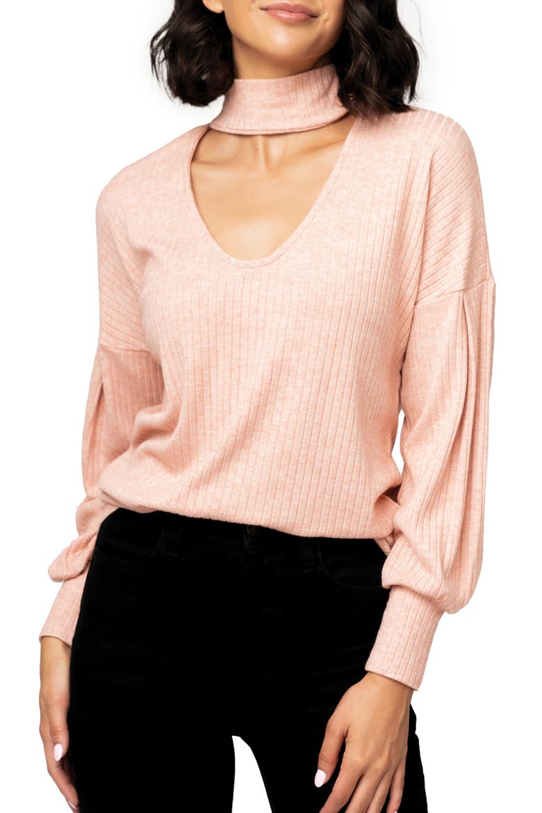 Cutout Mock Neck Sweater, Main, color, ROSE