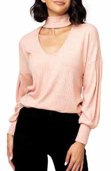 GIBSONLOOK Cutout Mock Neck Sweater