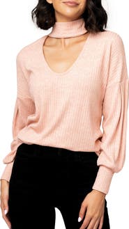 GIBSONLOOK Cutout Mock Neck Sweater