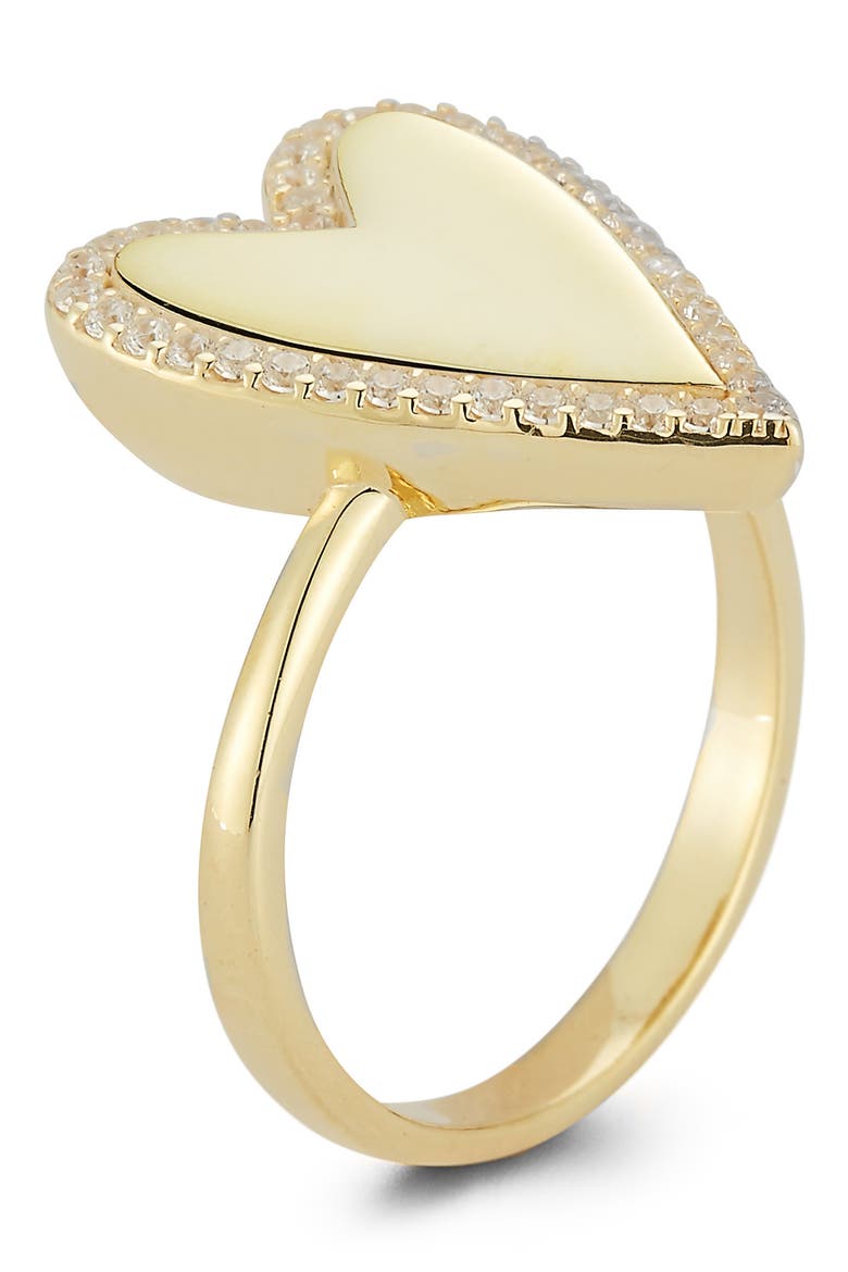 14K Yellow Gold Plated Sterling Silver Pavé CZ Heart Ring - Size 6, Alternate, color, YELLOW GOLD