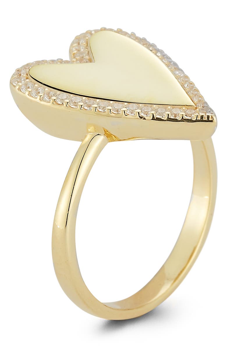 GLAZE JEWELRY 14K Yellow Gold Plated Sterling Silver Pavé CZ Heart Ring - Size 8, Alternate, color, Yellow Gold