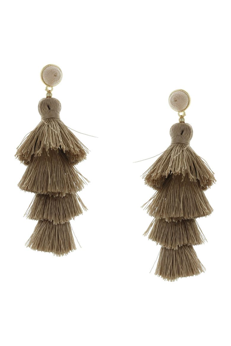 Lianna Tassel Dangle Earrings, Main, color, GOLD / TAUPE
