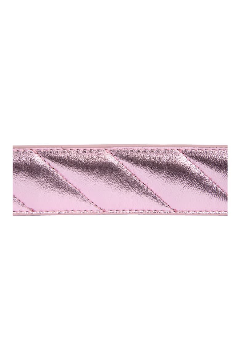 Metallic Quilted Leather Belt, Alternate, color, PINK METALLIC/ ANTIQUE BRASS
