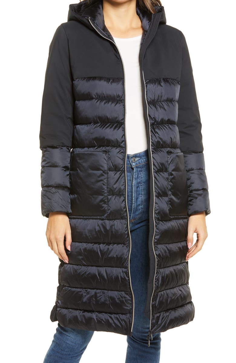 Save The Duck Long Matte Colorblock Water Resistant Puffer Coat, Main, color, 