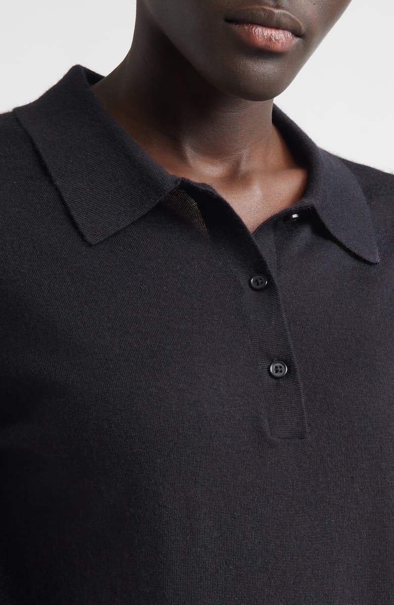 LOULOU DE SAISON Migo Short Sleeve Cashmere Polo Sweater, Alternate, color, Black