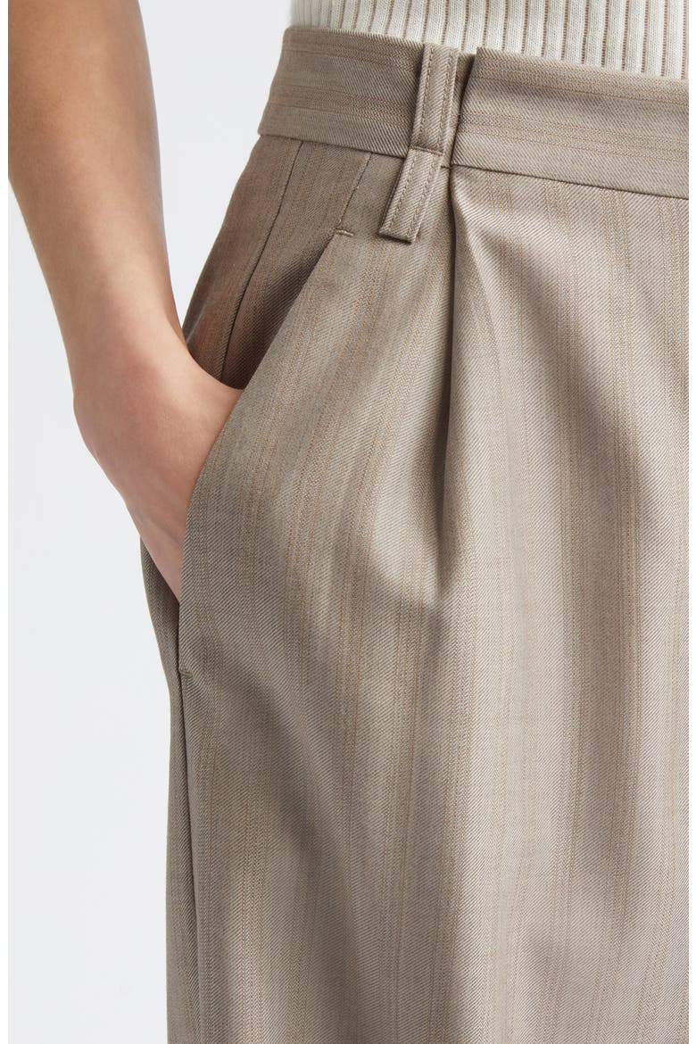 Pleated Virgin Wool Herringbone Straight Leg Pants, Alternate, color, LIMESTONE