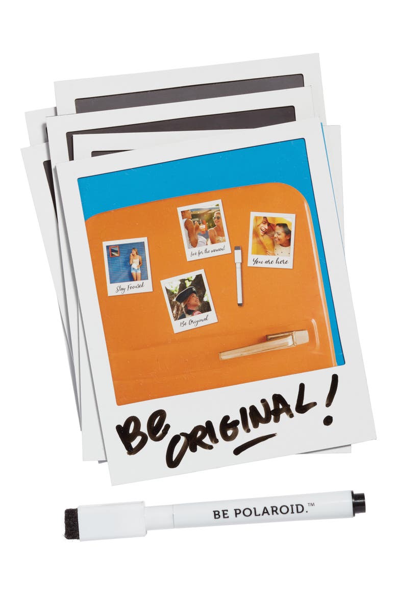 Wild and Wolf x Polaroid Set of 6 Magnetic Picture Frames & Dry Erase Pen, Main, color, WHITE
