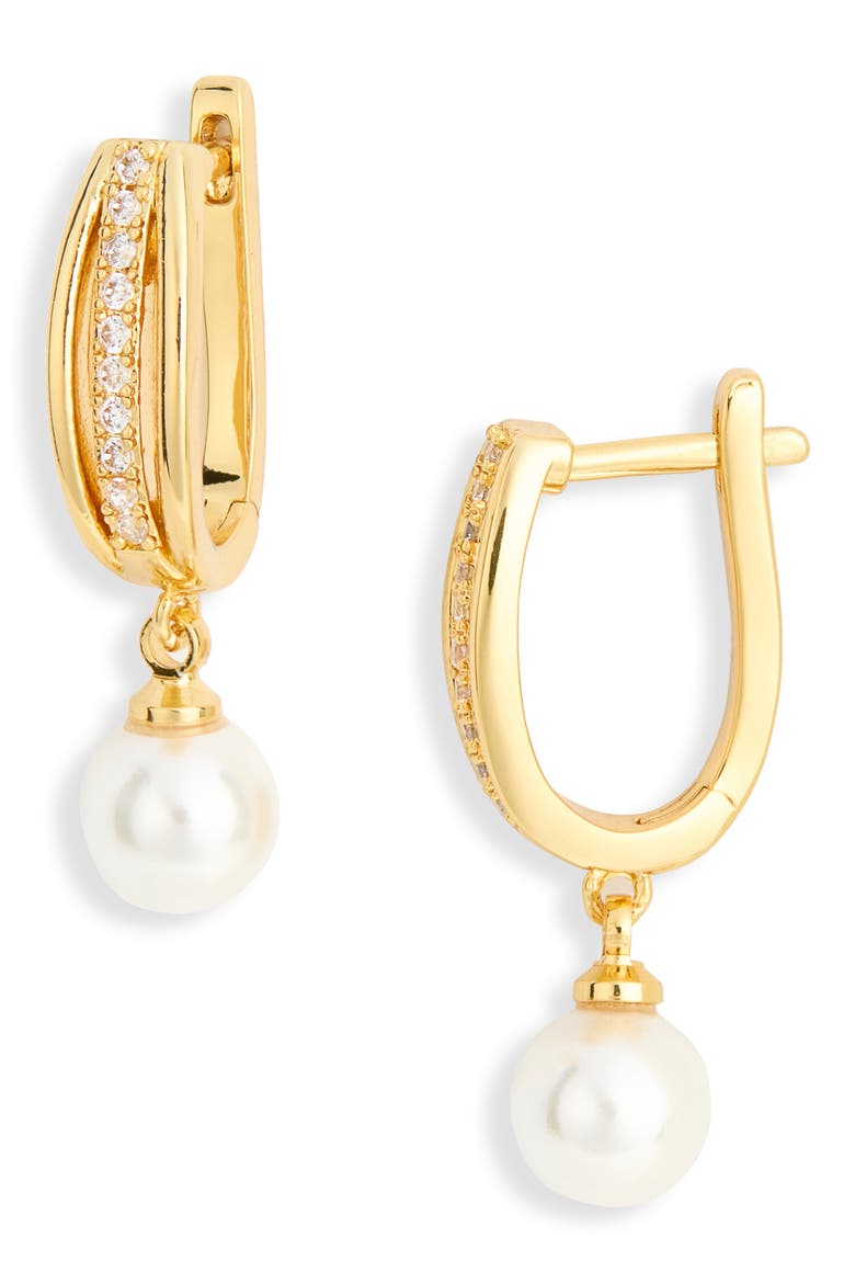 Demi-Fine Cubic Zirconia & Faux Pearl Drop Earrings, Main, color, WHITE- CLEAR- GOLD
