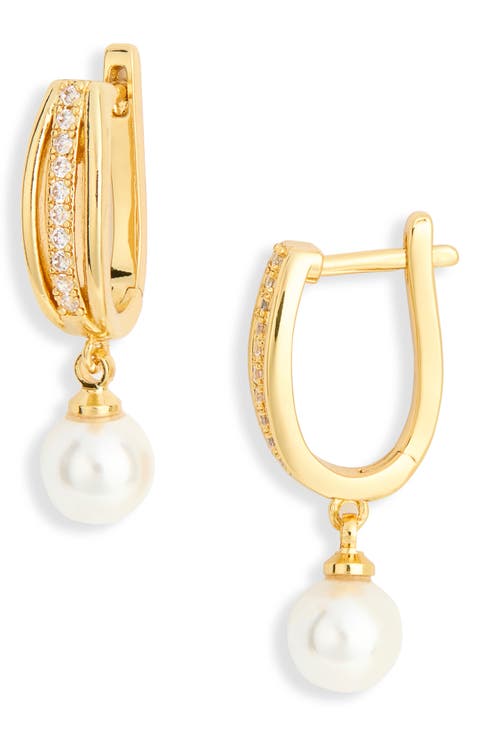 Demi-Fine Cubic Zirconia & Faux Pearl Drop Earrings