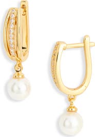 NORDSTROM RACK Demi-Fine Cubic Zirconia & Faux Pearl Drop Earrings