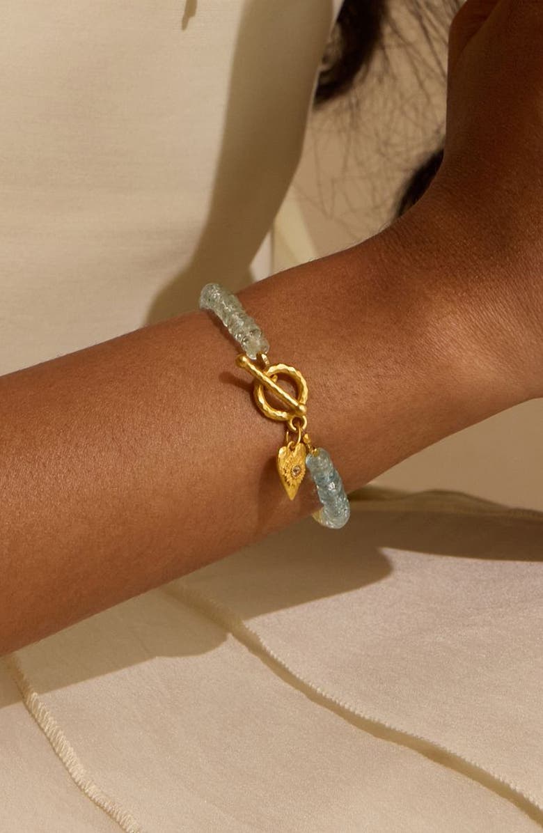 Satya Jewelry Tranquil Spirit Aquamarine Heart Toggle Bracelet, Alternate, color, 
