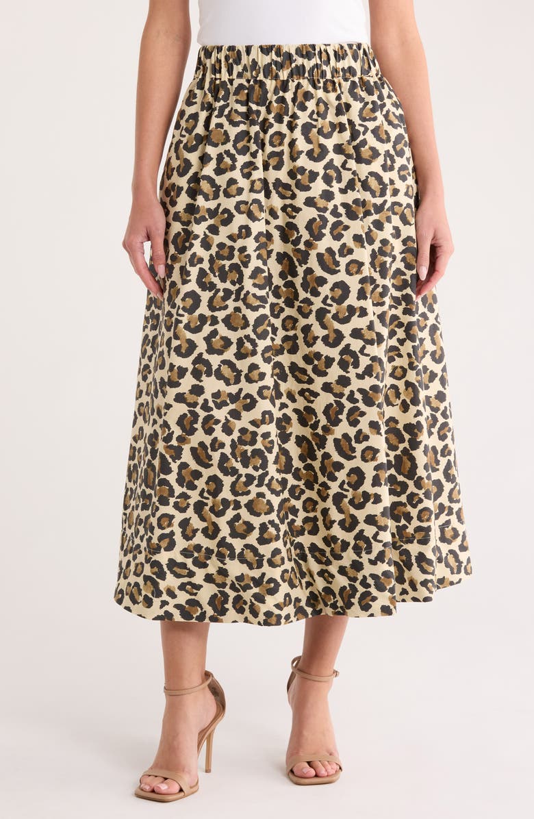 Ellen Tracy Cotton Poplin Skirt, Main, color, Leopard