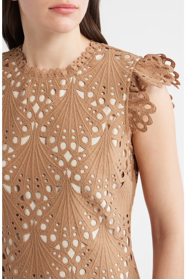 Lizzie Broderie Anglaise Minidress, Alternate, color, TAN/ BEIGE