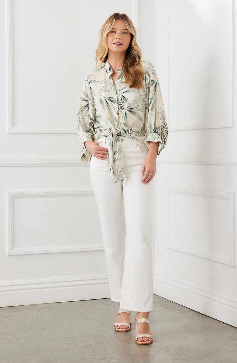 Karen Kane Palm Leaf Print Front Tie Shirt, Alternate, color, 