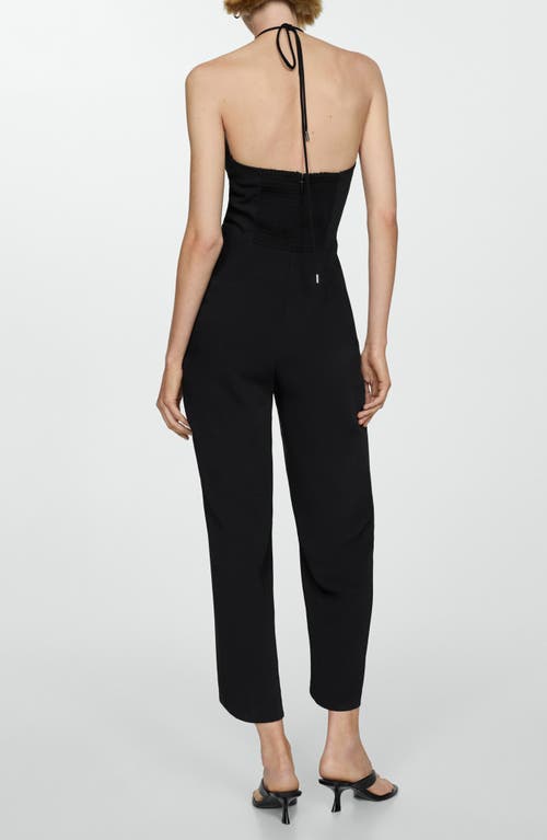 Mango O-ring Halter Straight Leg Jumpsuit In Black