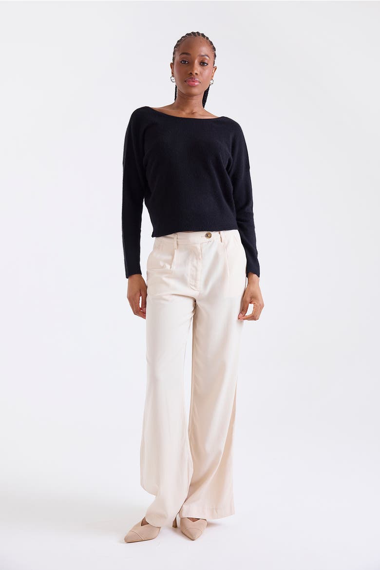 Leyla Low Back 100% Cashmere Sweater, Alternate, color, BLACK