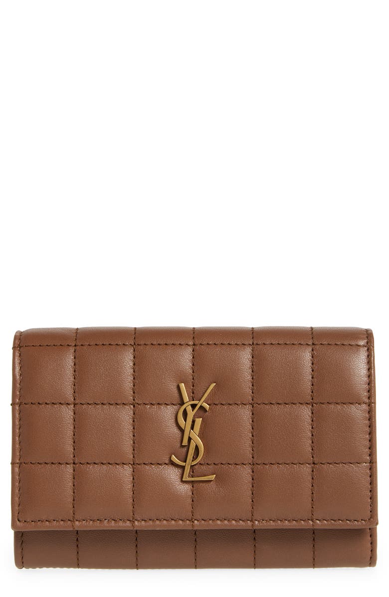 Saint Laurent Small Cassandre Matelassé Carré Leather Envelope Wallet, Main, color,