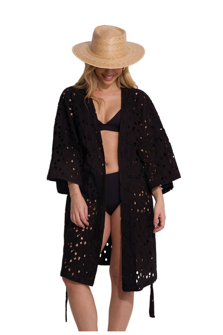 Coastal Lace Robe Cover-Up, Main, color, Black