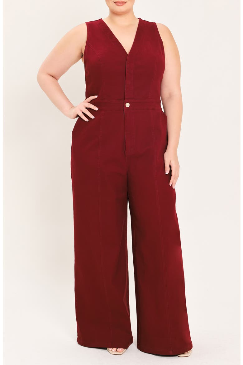 Sleeveless Wide Leg Denim Jumpsuit, Alternate, color, BURGUNDY