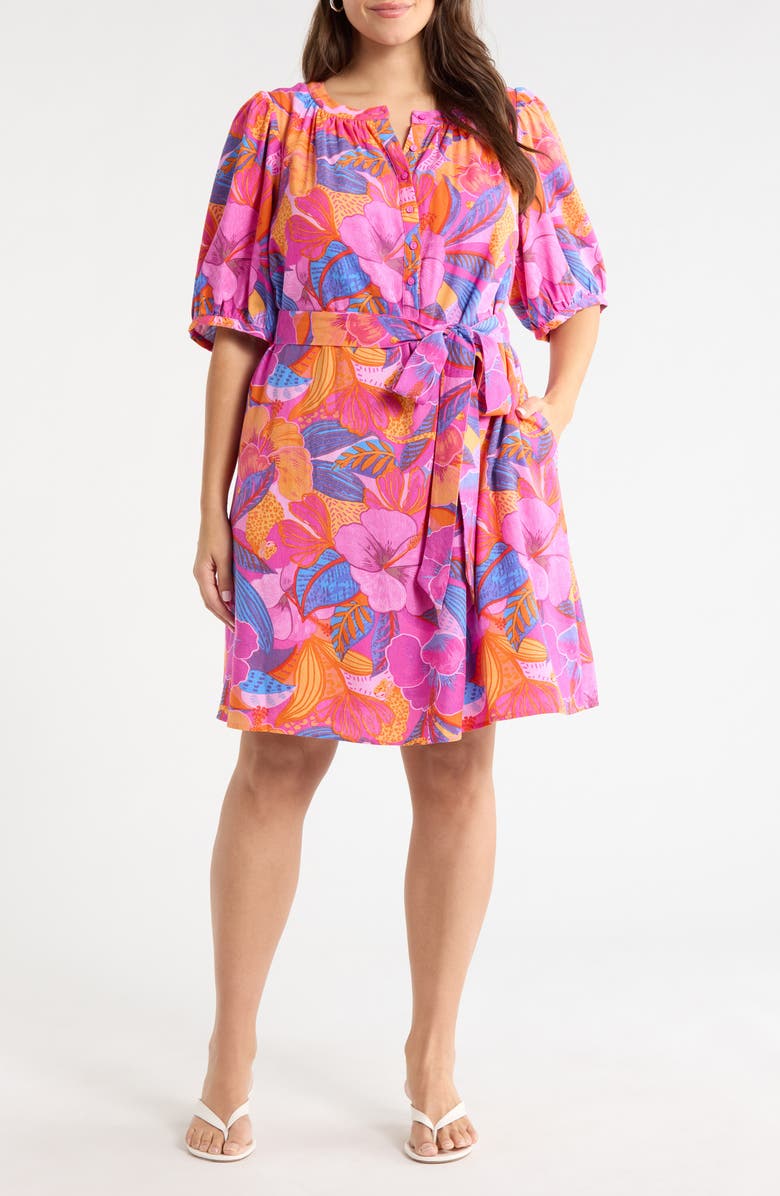 SUGARLIPS Floral Print Belted Minidress, Main, color, Magenta
