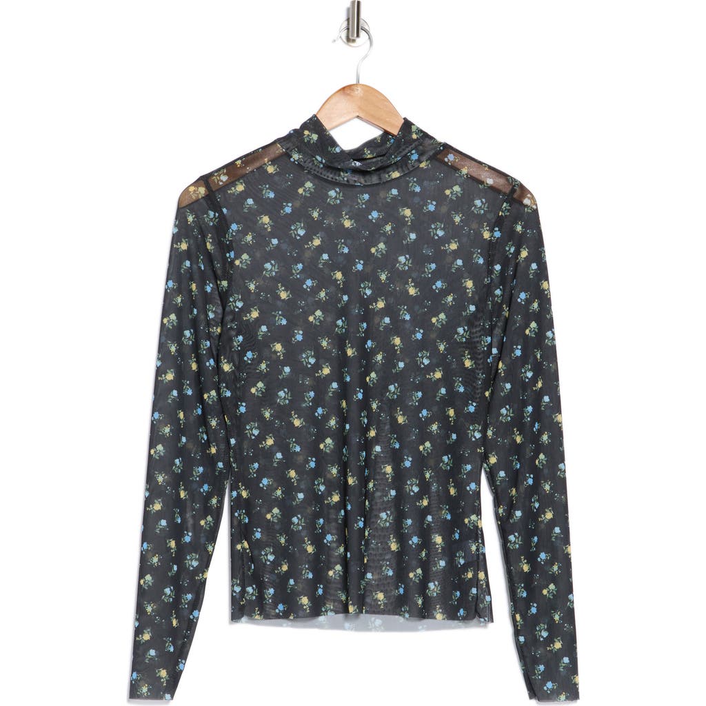 Afrm Los Angeles Zoe Mock Neck Mesh Top In Powder Blue Ditsy