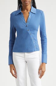 Veronica Beard Brenner Stretch Cotton Rib Top