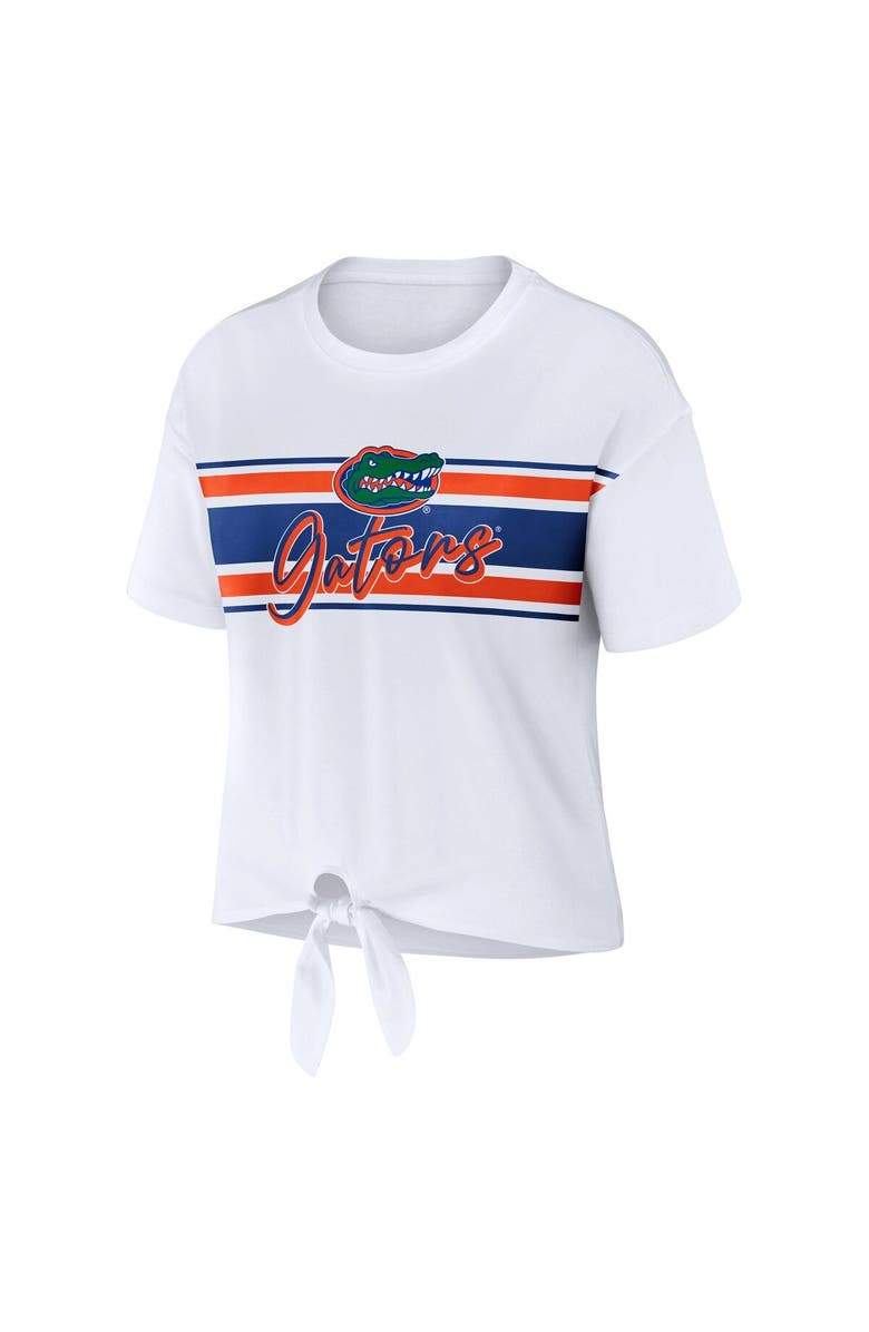 WEAR by Erin Andrews Women's WEAR by Erin Andrews White Florida Gators Striped Front Knot Cropped T-Shirt, Alternate, color, White