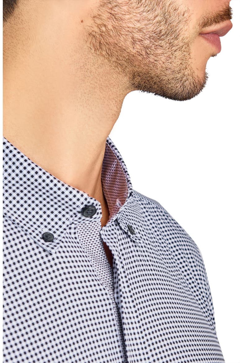 Slim Fit Micro Plaid Recycled 4-Way Stretch Performance Long Sleeve Shirt, Alternate, color, BLACK
