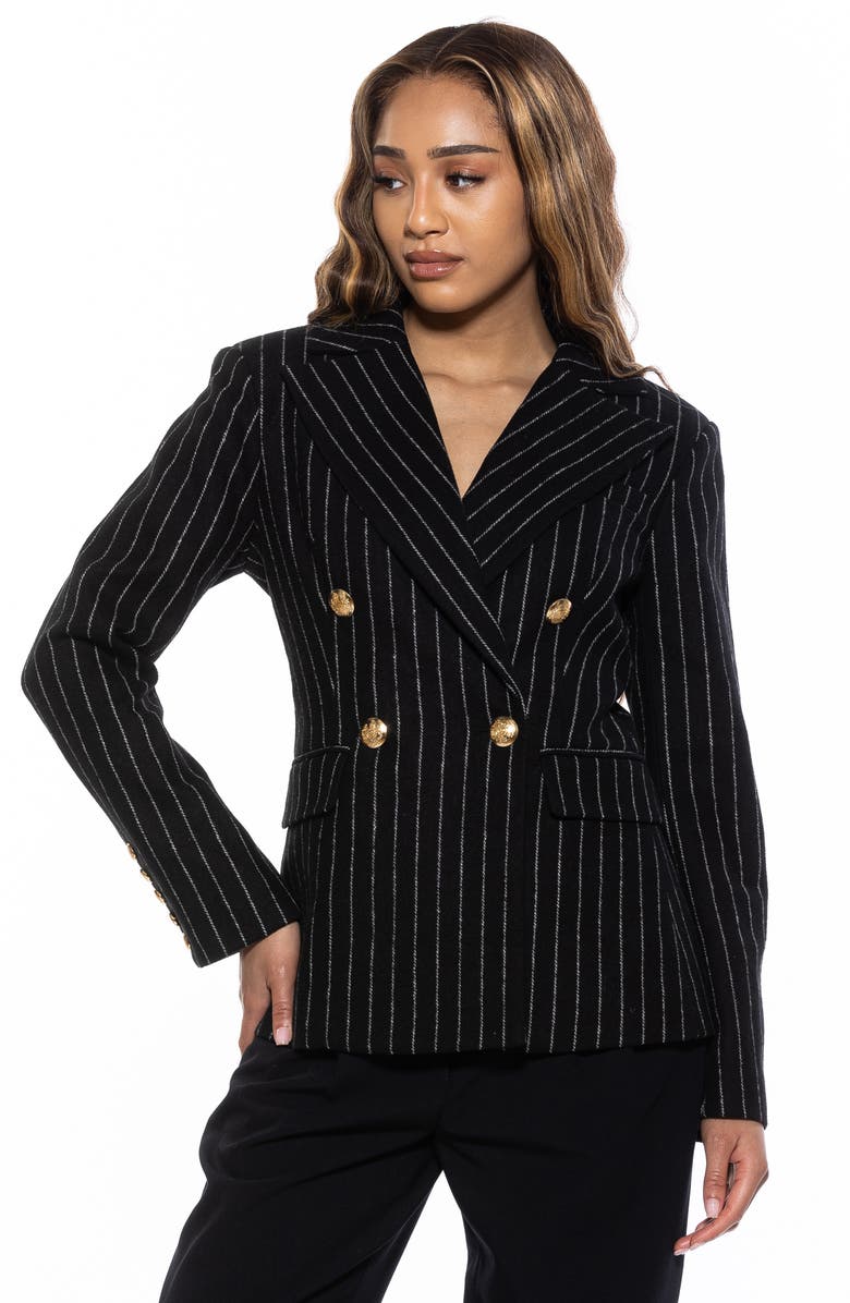 Alexia Admor Double Breasted Blazer, Alternate, color, Black Stripe