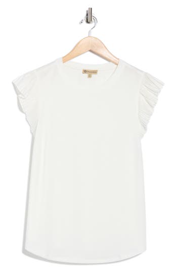 Democracy Pleated Sleeve Mixed Media T-shirt In White