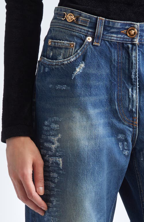Versace Distressed Patchwork High-rise Wide-leg Jeans In Multi