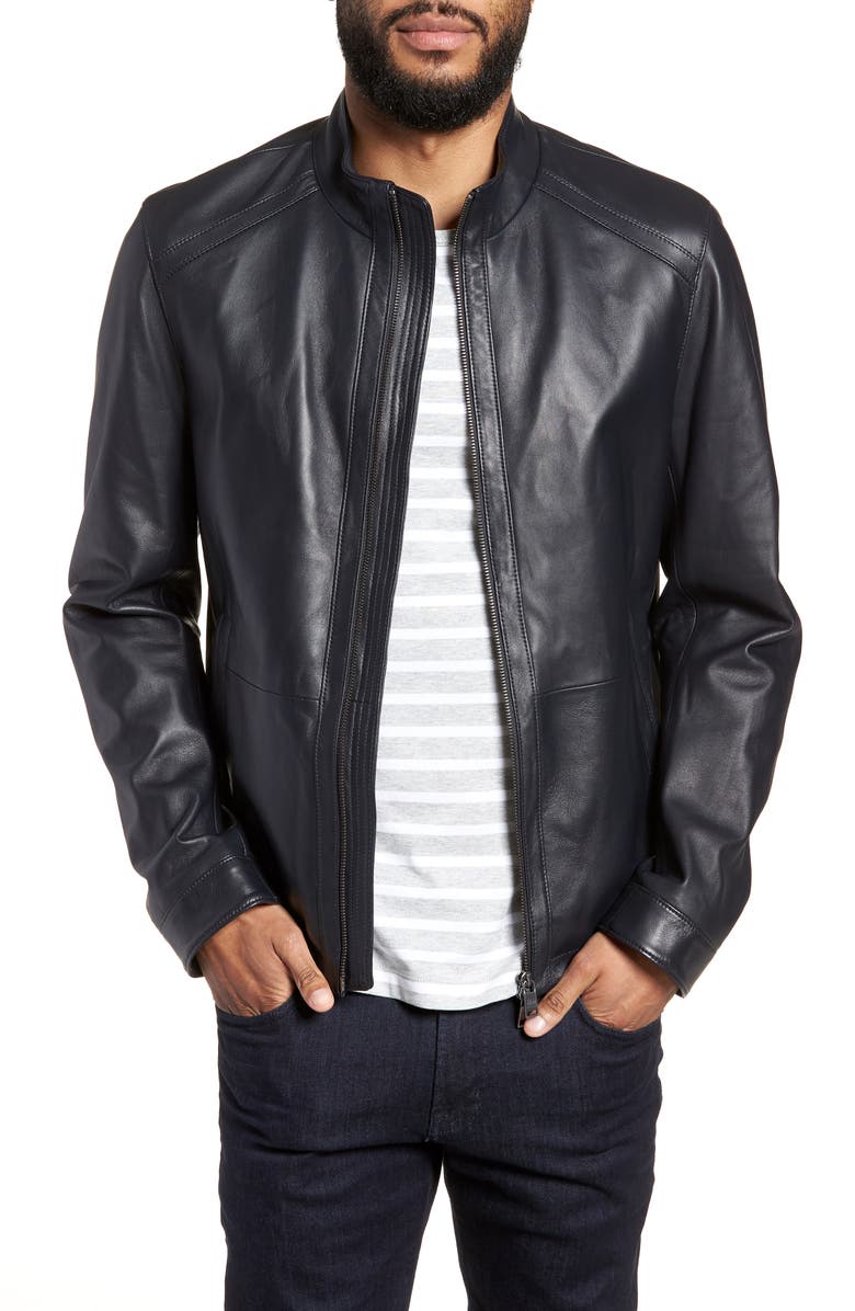 BOSS Nestal Regular Fit Leather Jacket, Main, color,