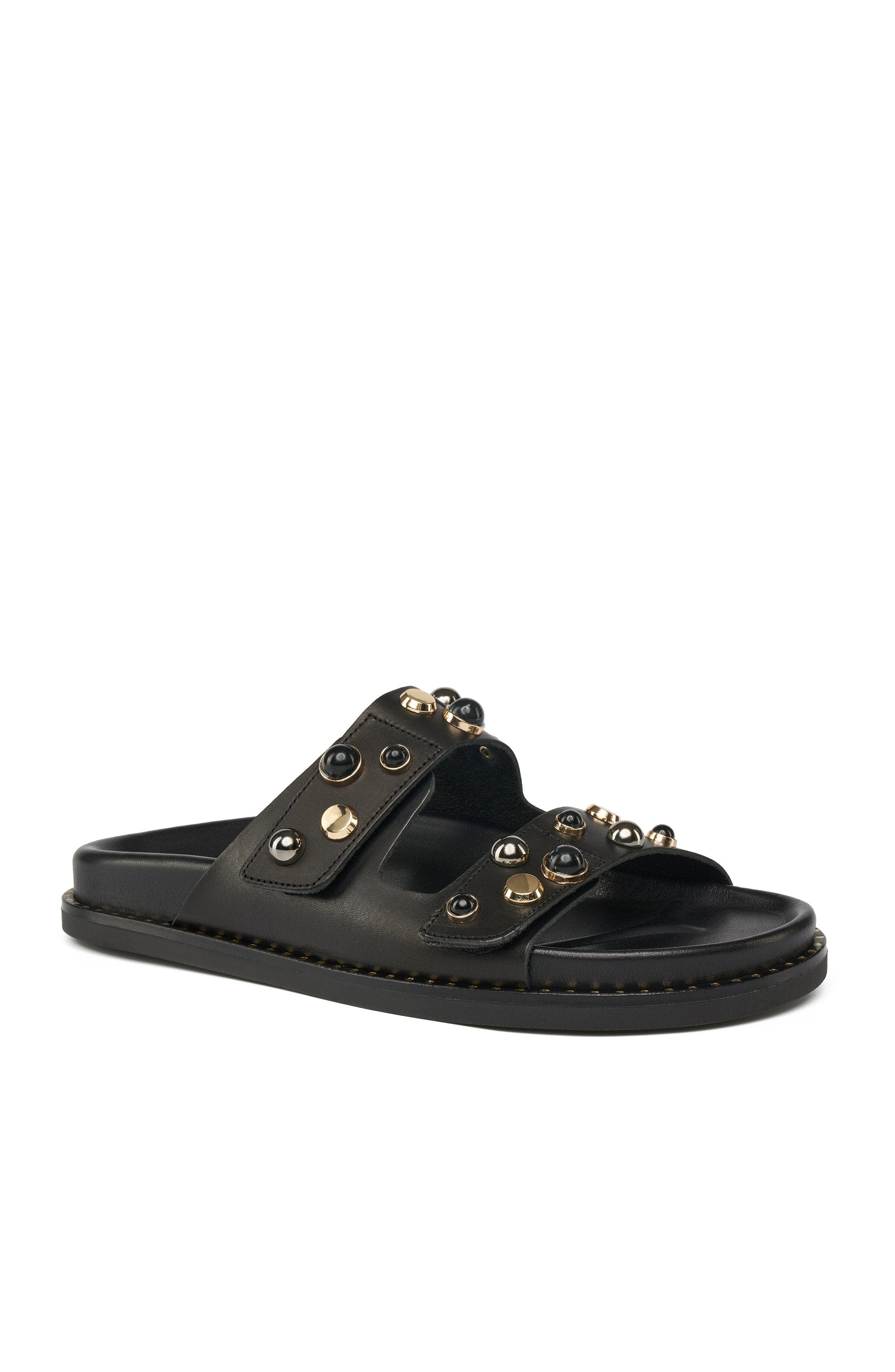 Grace Footwear Alyson Leather Embellished Slide Sandal, Main, color, Black