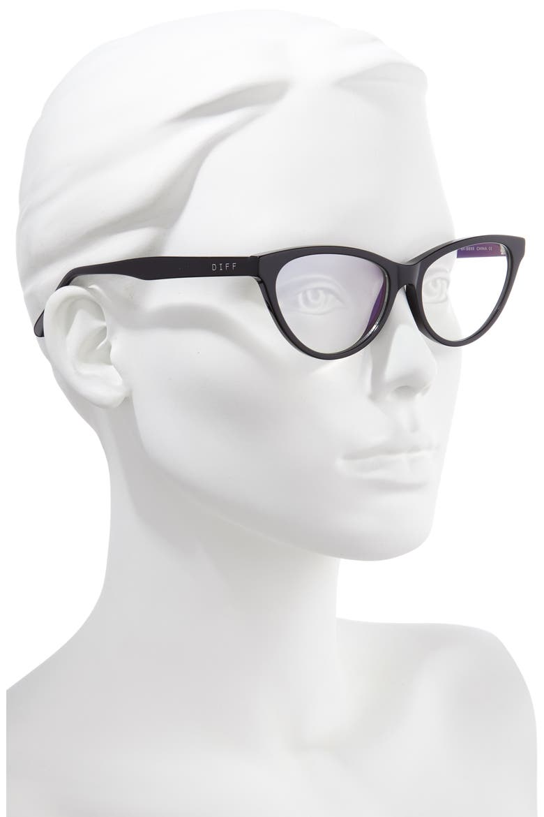 Marley 53mm Blue Light Blocking Cat Eye Glasses, Alternate, color, BLACK/ CLEAR