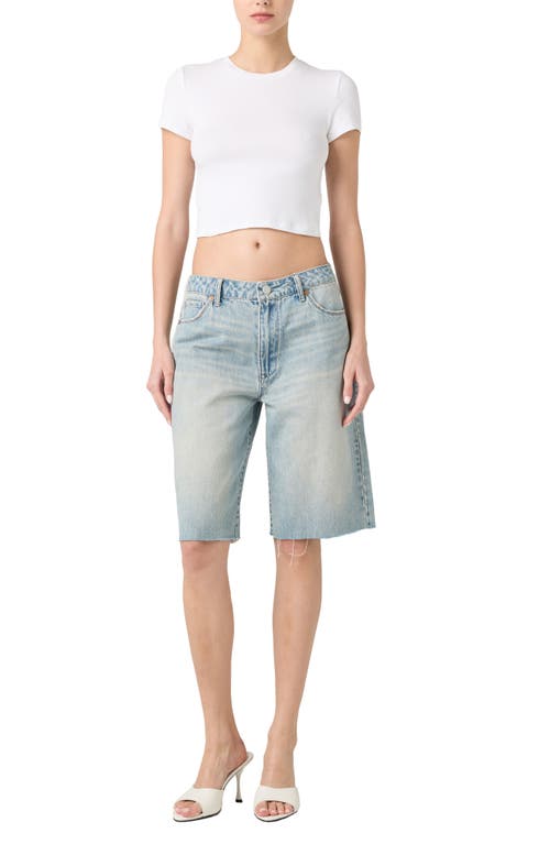 Blanknyc The Leonard Loose Raw Hem Cutoff Denim Bermuda Shorts In Weekend Trip