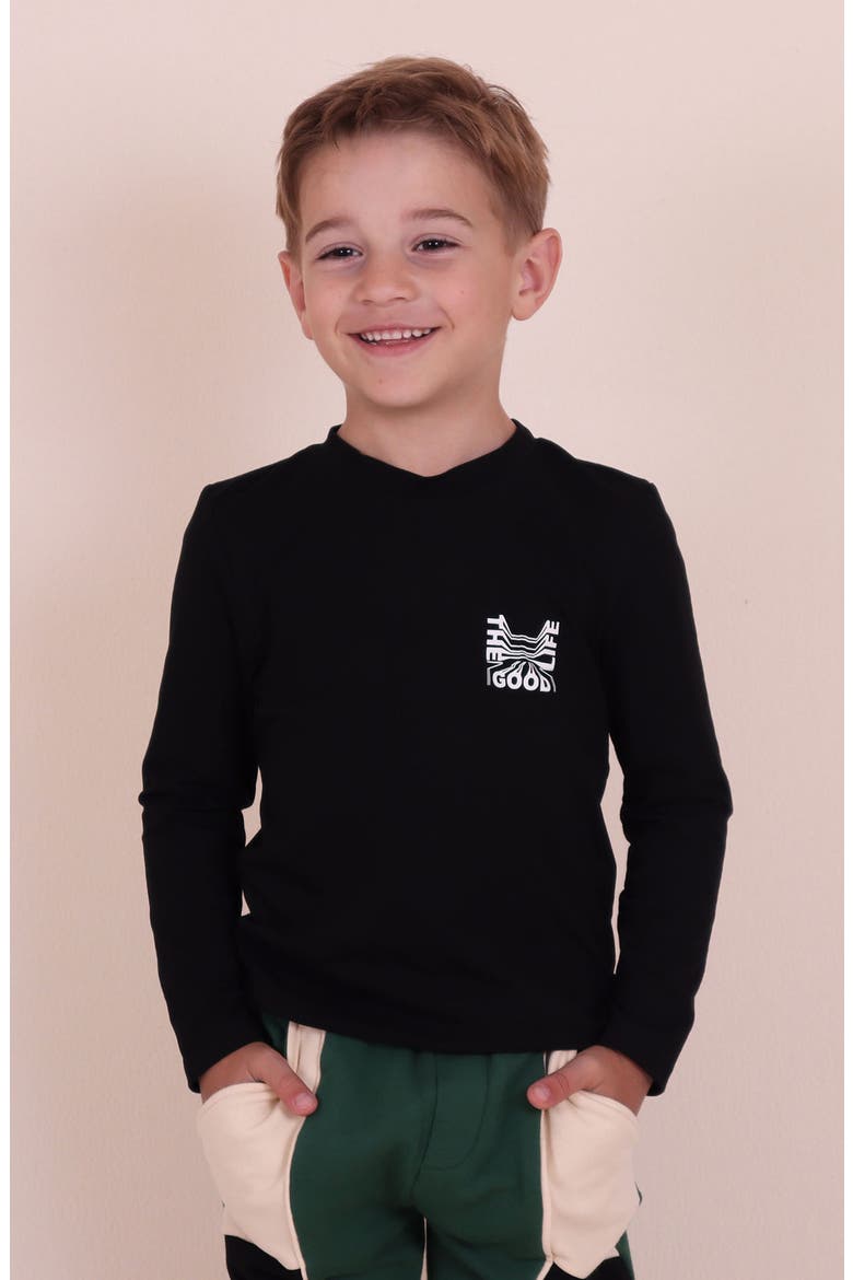 Kids' The Good Life Long Sleeve Graphic T-Shirt, Alternate, color, BLACK
