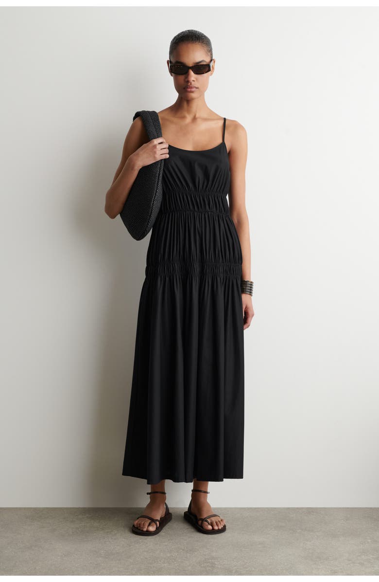 COS Gathered Jersey Midi Dress, Main, color, Black