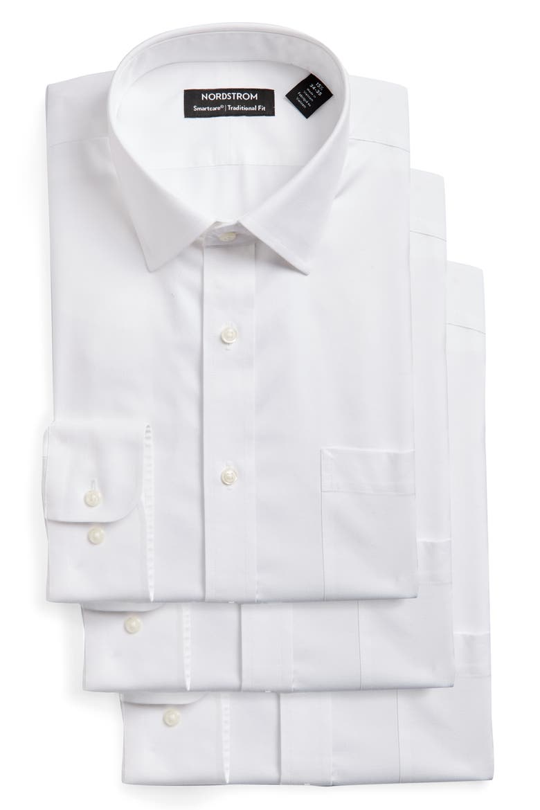 3-Pack Traditional Fit Non-Iron Dress Shirt, Alternate, color, WHITE