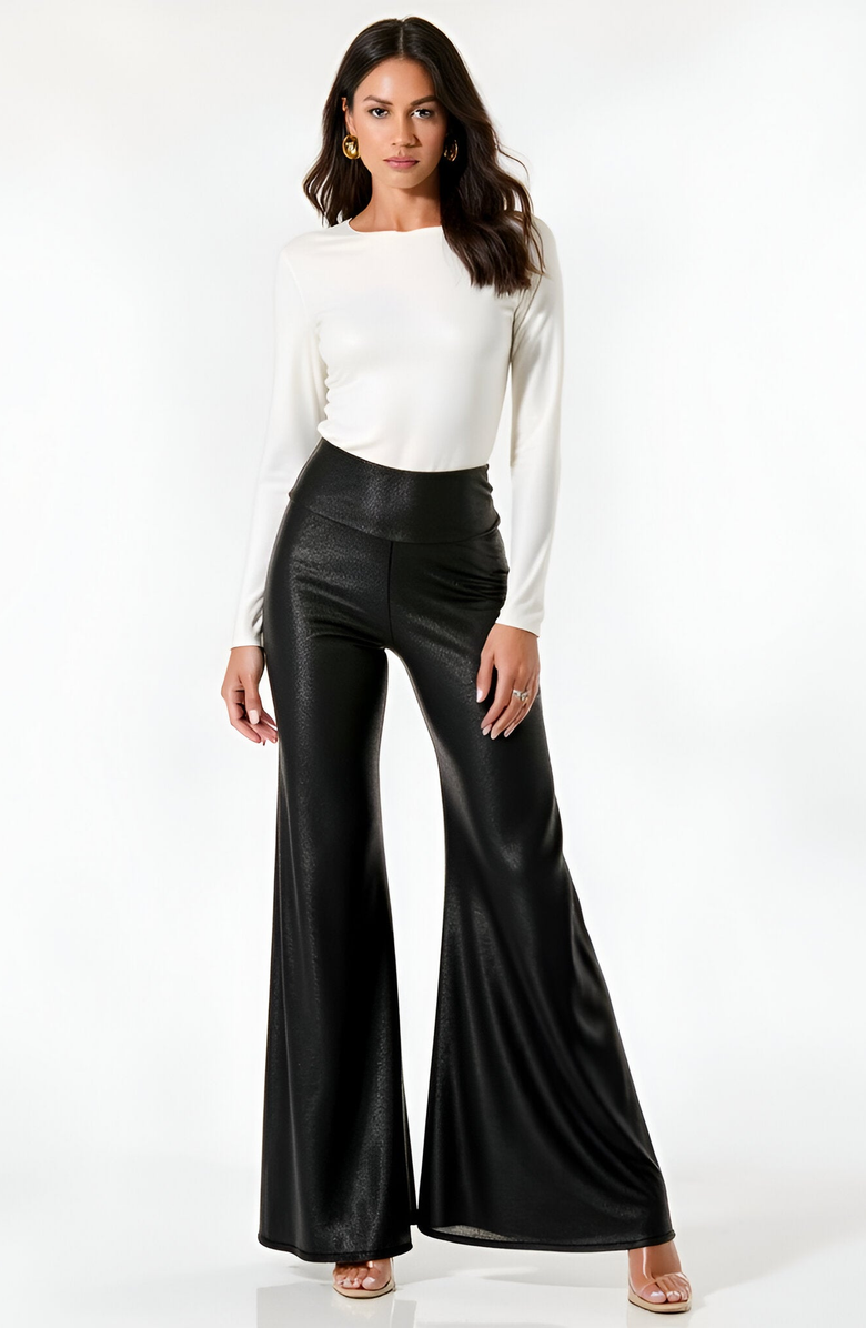 Modenaire High Waist Wide-Leg Pants with Flared Silhouette, Alternate, color, Black