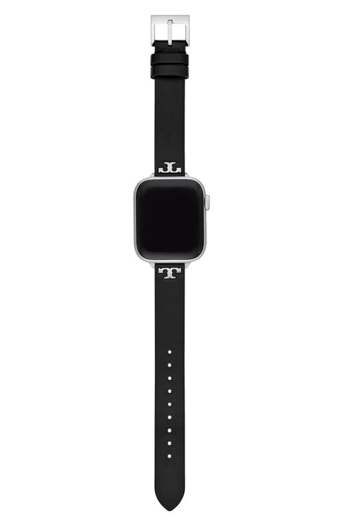 Tory Burch The 't' Leather 14mm Apple Watch® Watchband In Black