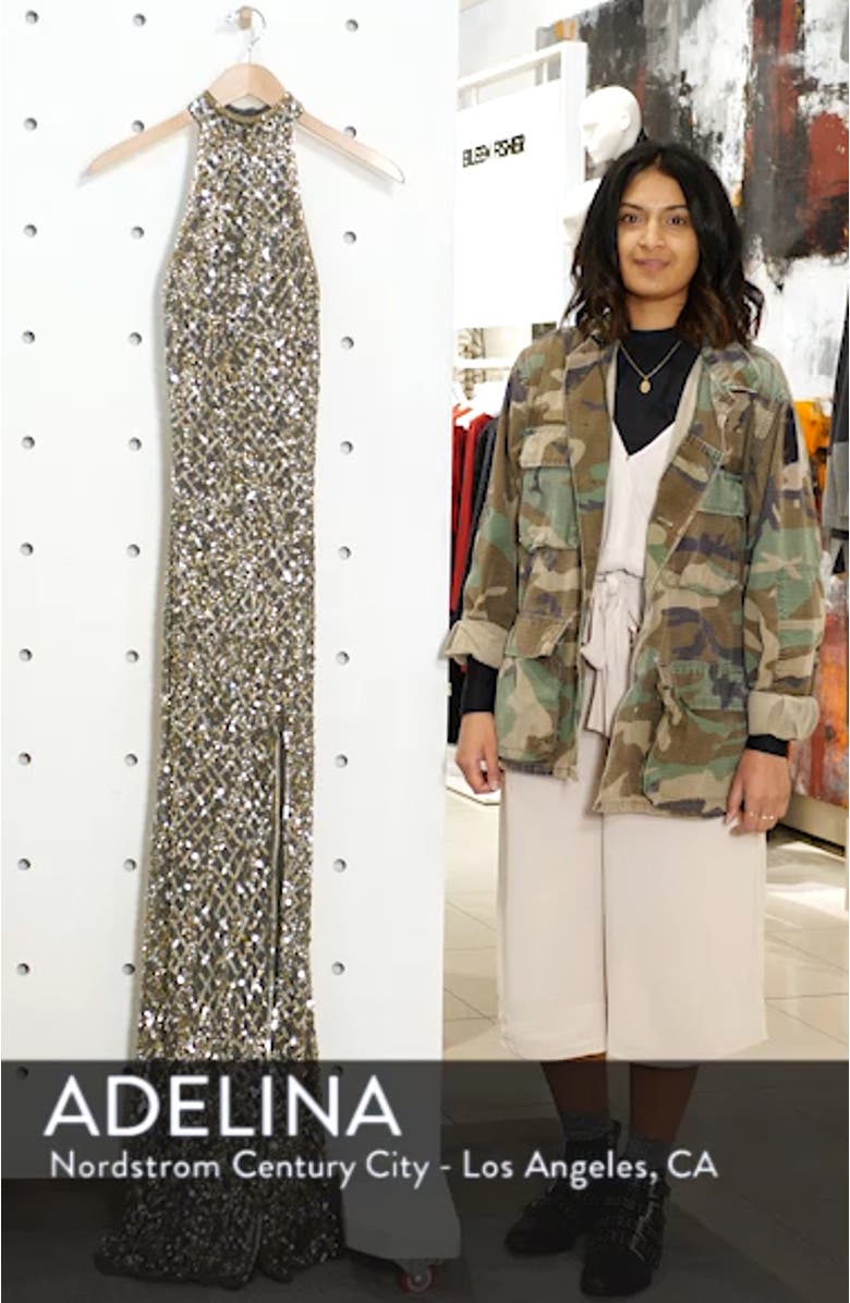 Sequin Halter Column Gown, sales video thumbnail