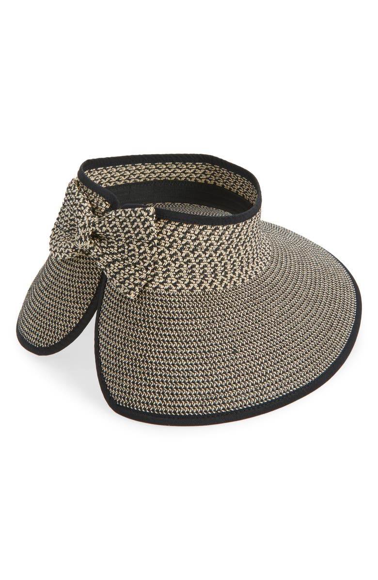 NORDSTROM RACK Back Bow Straw Visor, Alternate, color, Natural Black