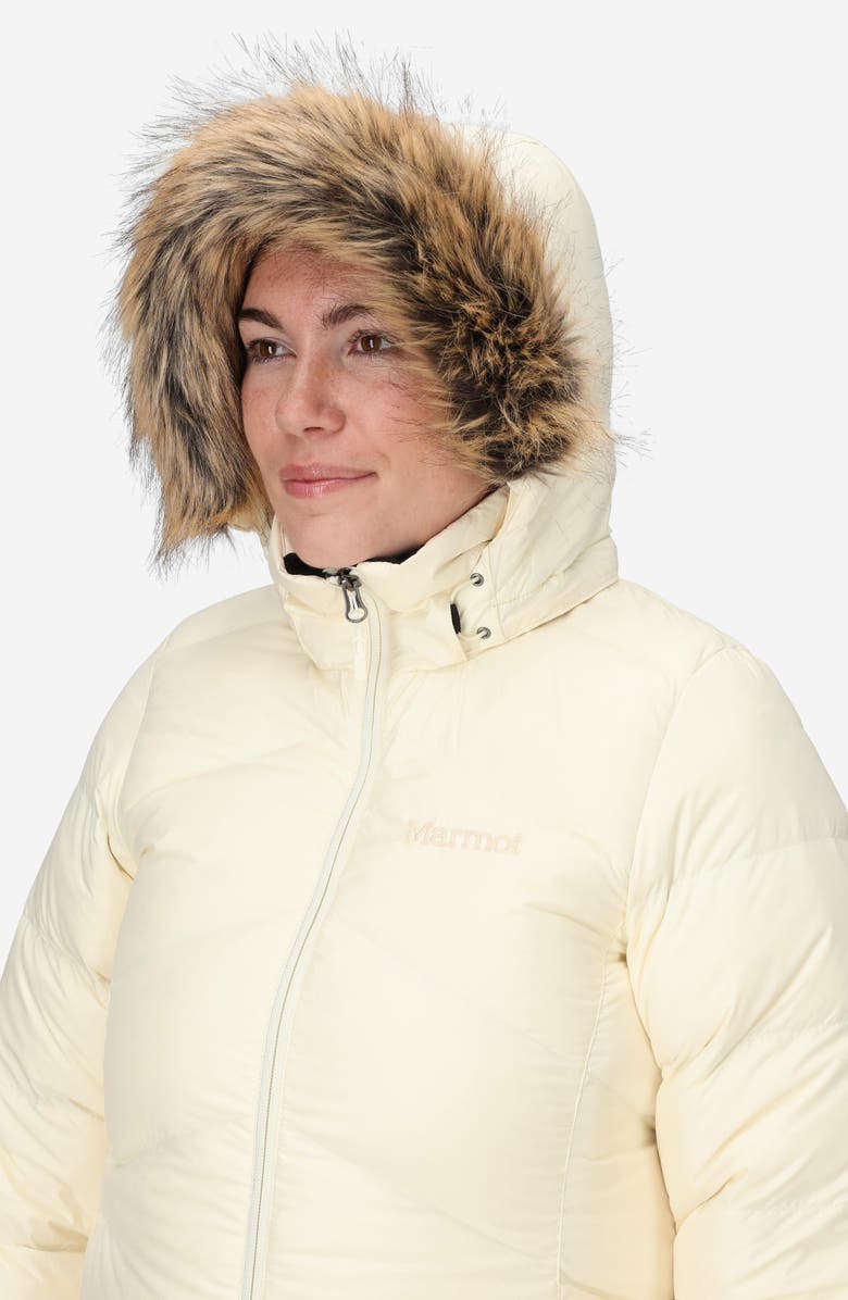 Marmot Montreaux 700 Fill Power Down Hooded Coat with Faux Fur Trim, Alternate, color, Papyrus