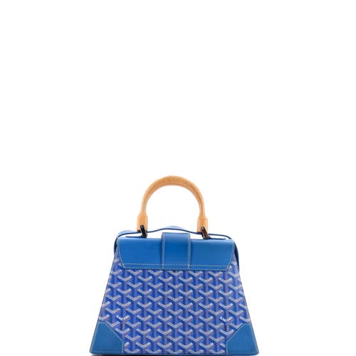 Pre-owned Goyard Goyard Saigon Top Handle Bag Coated Canvas With Leather Pm In Blue